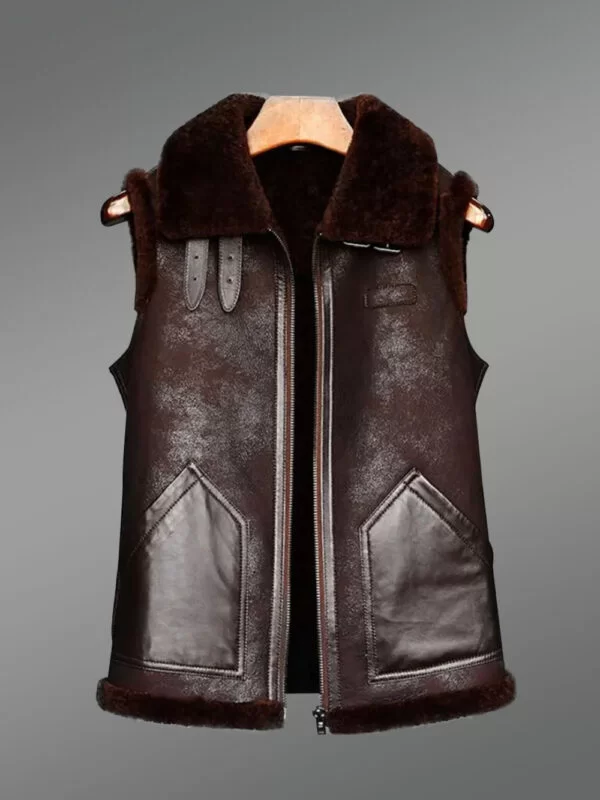 Rich Brown Sleeveless Shearling Jacket For Manlier You - Image 2