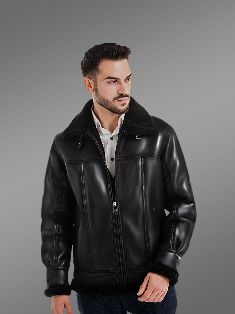 Shearling Bomber Jacket for Men's