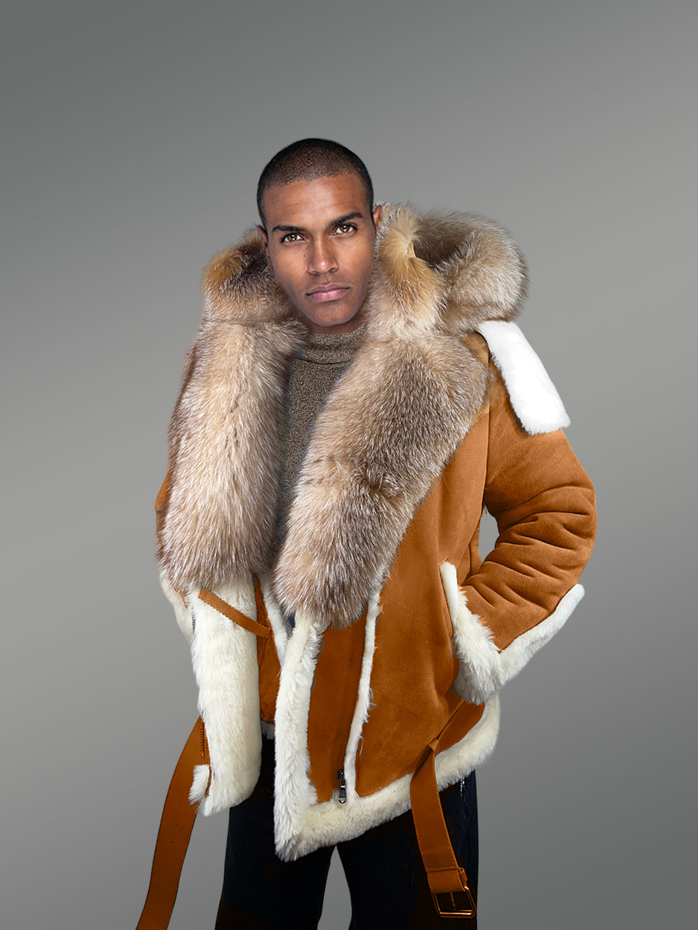 Shearling Coat With Crystal Fox Fur Detailing