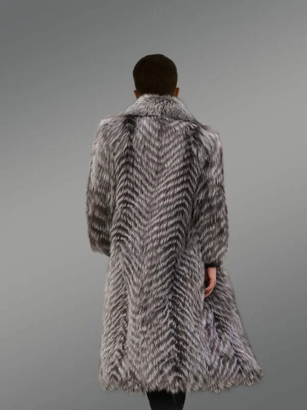 Silver Fox Fur Long Coat for Men - Image 5
