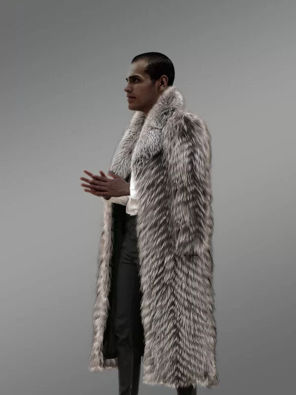 Silver Fox Fur Long Coat for Men - Image 4
