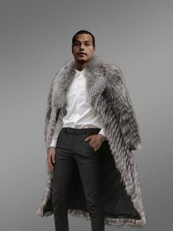 Silver Fox Fur Long Coat for Men - Image 2