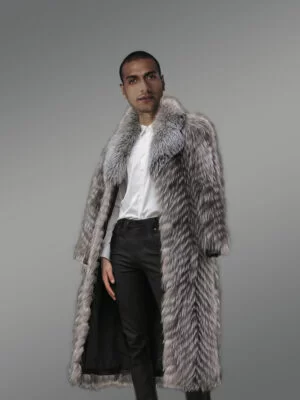 Silver Fox Fur Long Coat for Men