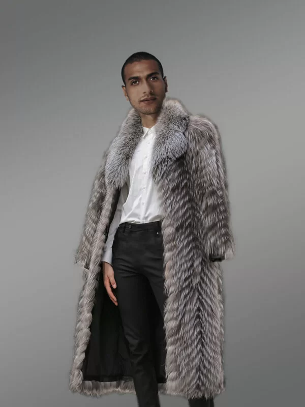 Silver Fox Fur Long Coat for Men