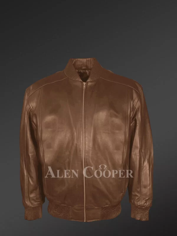 Stylish Bomber Brown Real Leather Jacket for Men