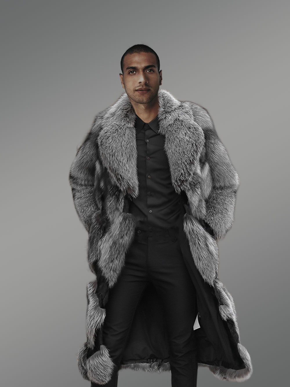 Mens Stylish Fox Fur Long Coat to Be A Trendsetter