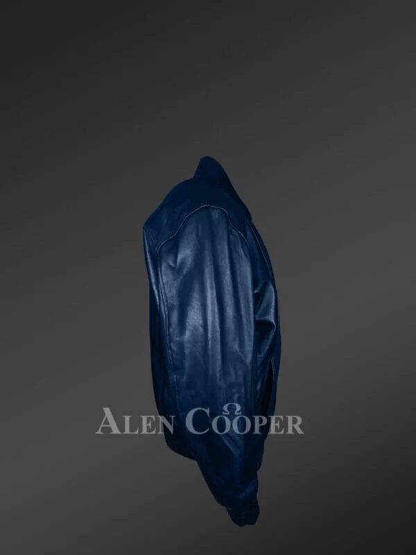 Mens Blue Lambskin Bomber Jacket – High-Fashion Looks with Maximum Comfort - Image 3