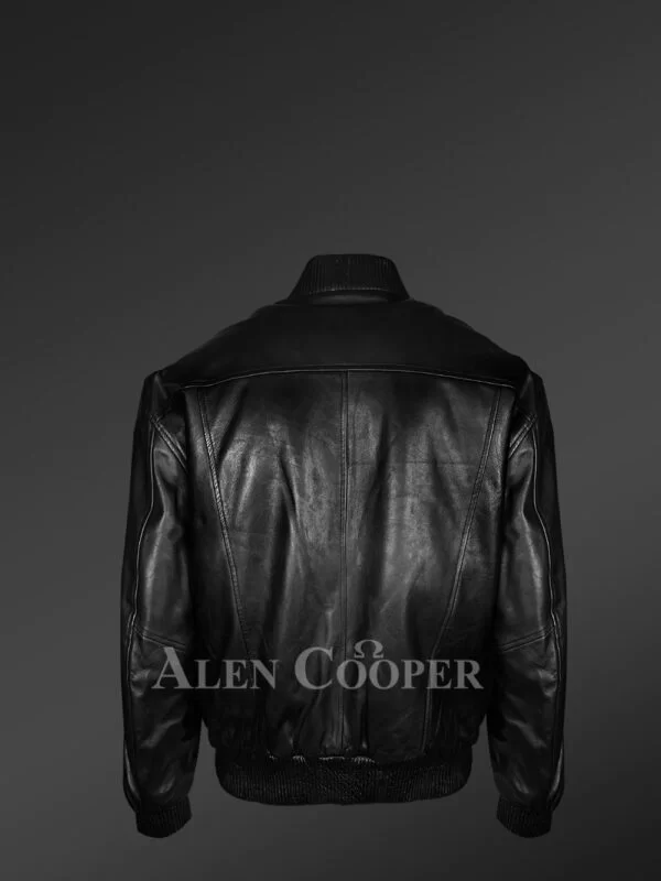 Stylish Black Leather Bomber Jacket for Men - Image 4