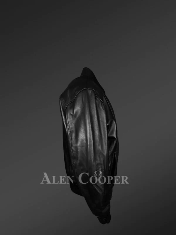 Stylish Black Leather Bomber Jacket for Men - Image 3