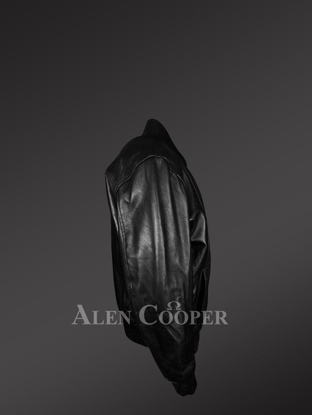 Stylish Black Leather Bomber Jacket for Men - Image 3