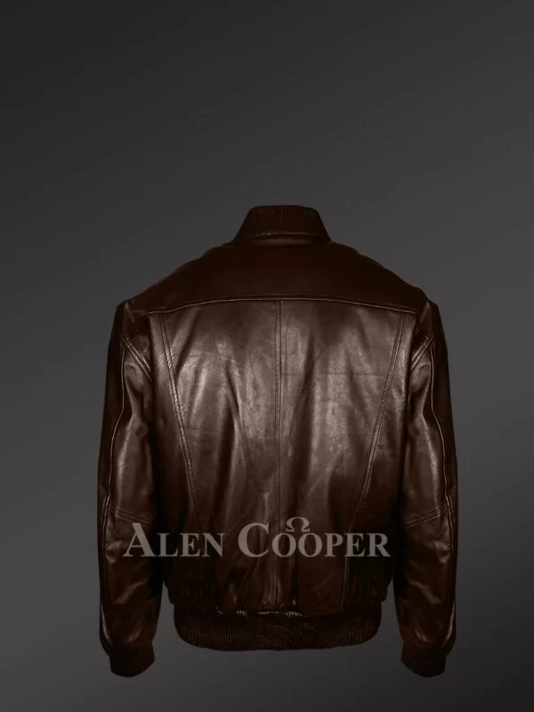Mens lambskin bomber in coffee - Image 4