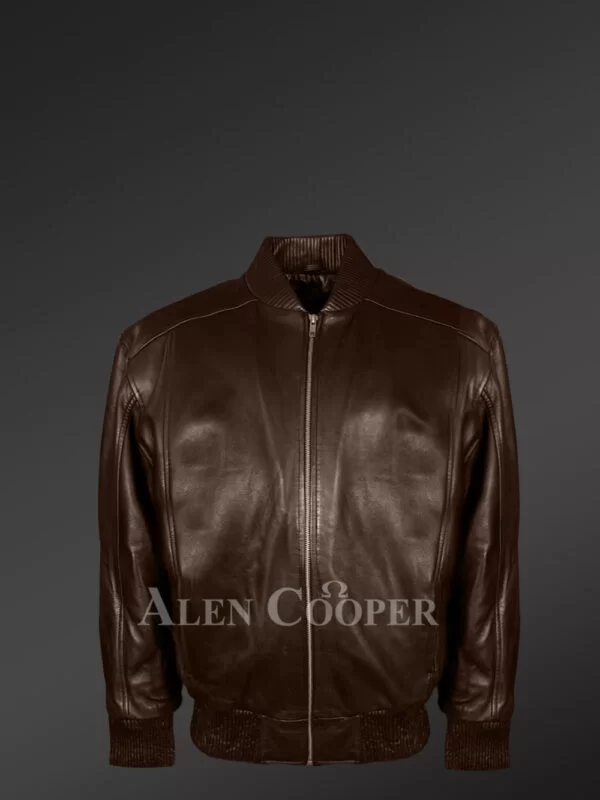 Mens lambskin bomber in coffee - Image 2