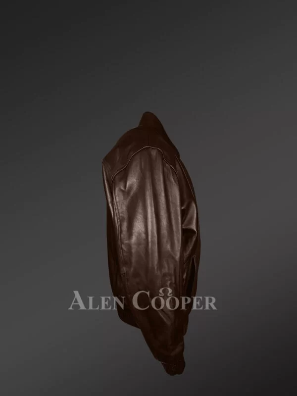 Mens lambskin bomber in coffee - Image 3