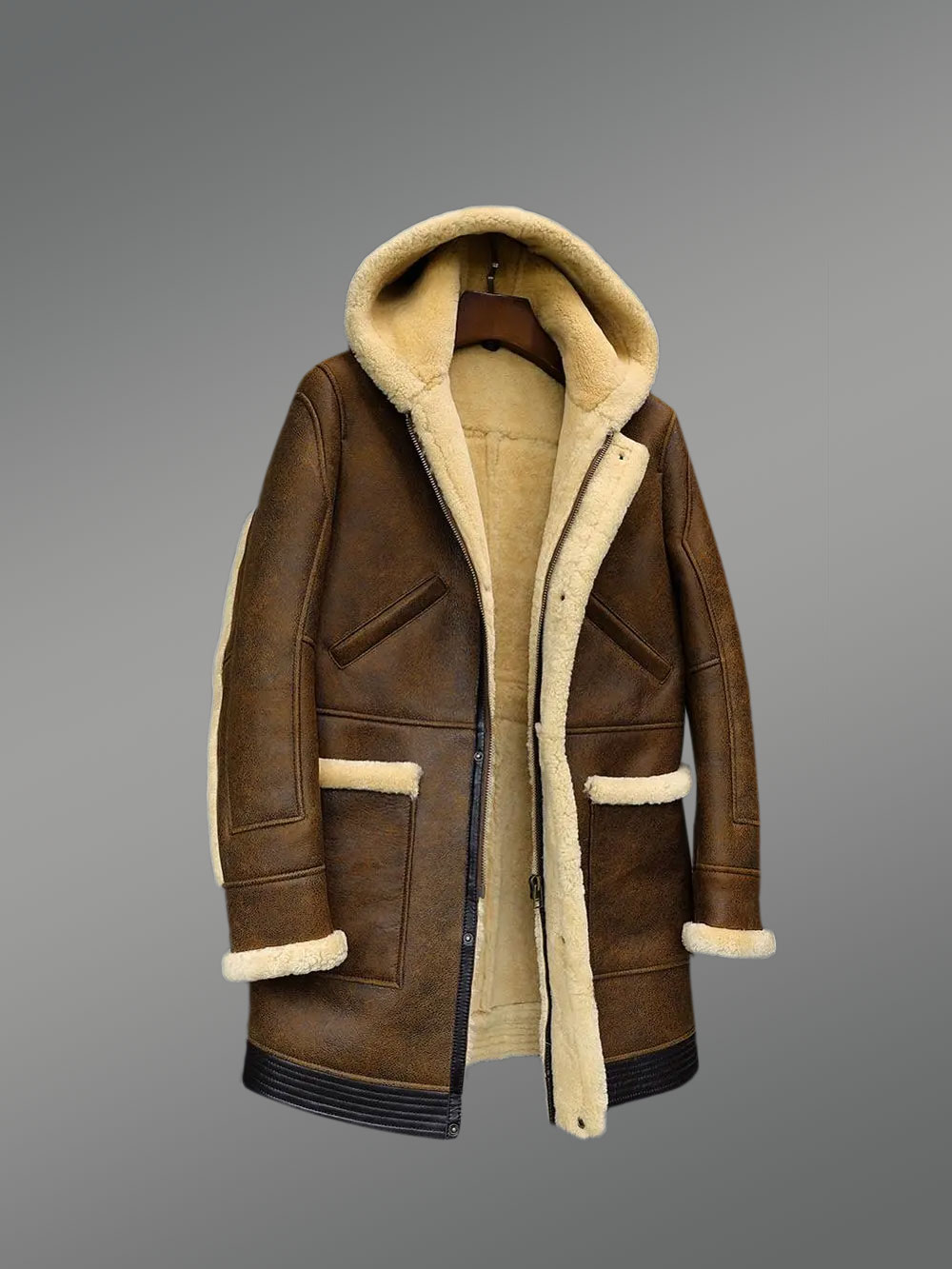 Tan Brown Mid Length Coat is aesthetically Pleasing Shearling Jacket