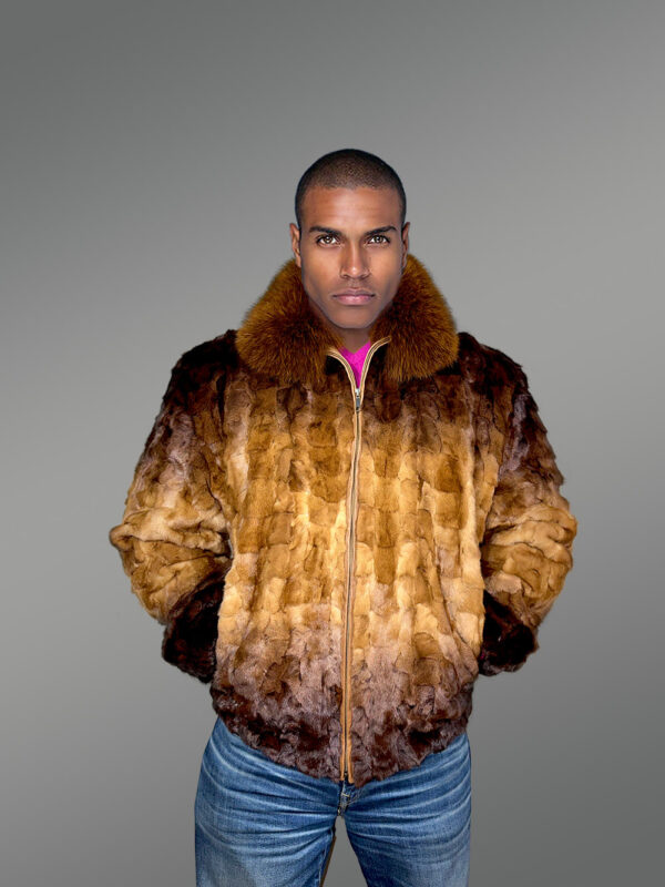 Two Tone Whisky Mink Fur Bomber for Men