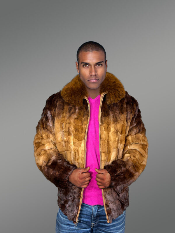 Bomber Mink Fur Men Jacket In Stylish Dual Shades - Image 3