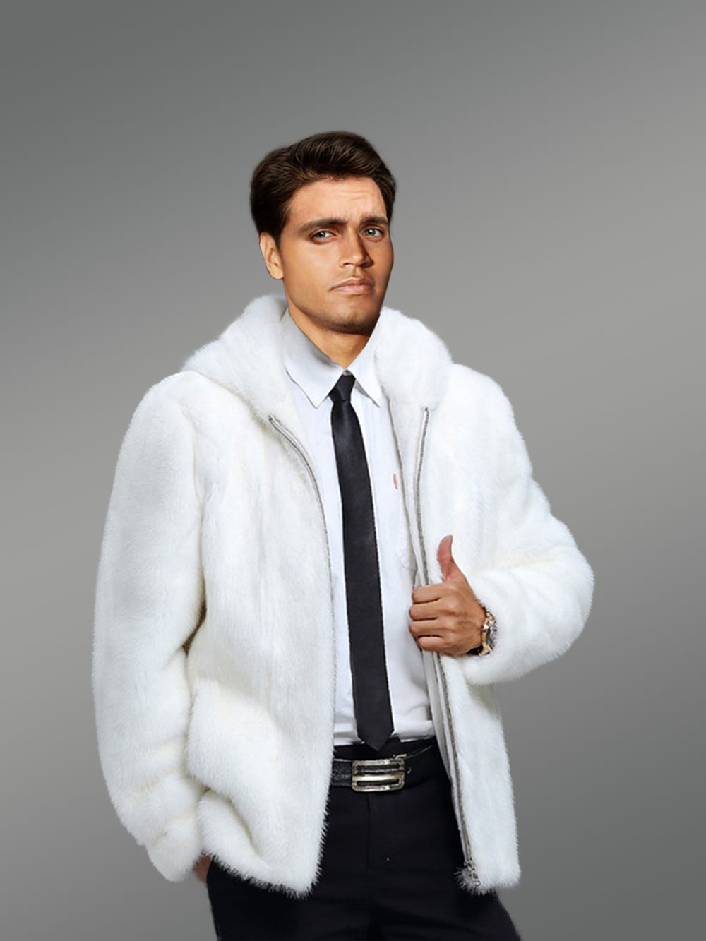 White Full Skin Mink Fur Jacket for Men