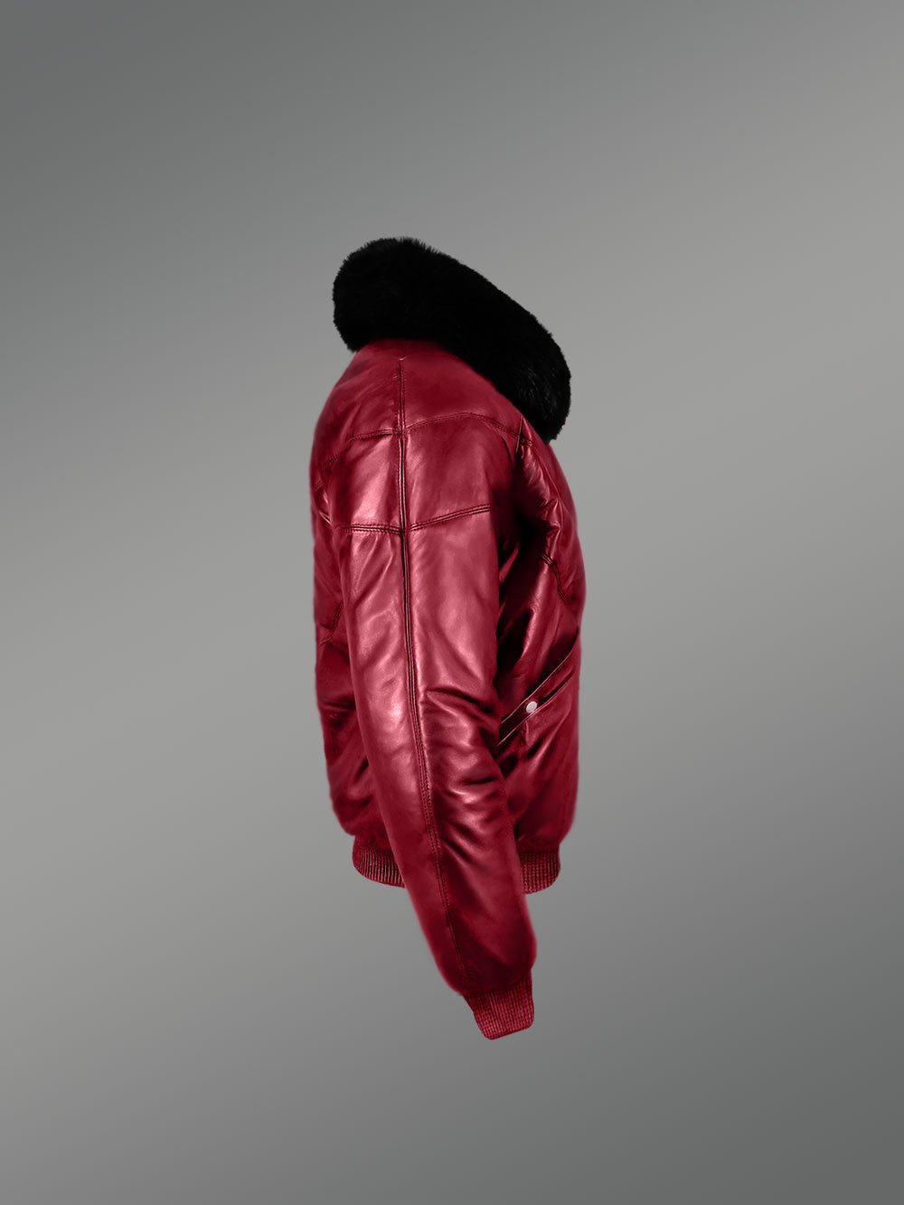 Men’s Trendy And Traditional Real Warm Real Leather V Bomber Jacket With Black Fur Collar - Image 4