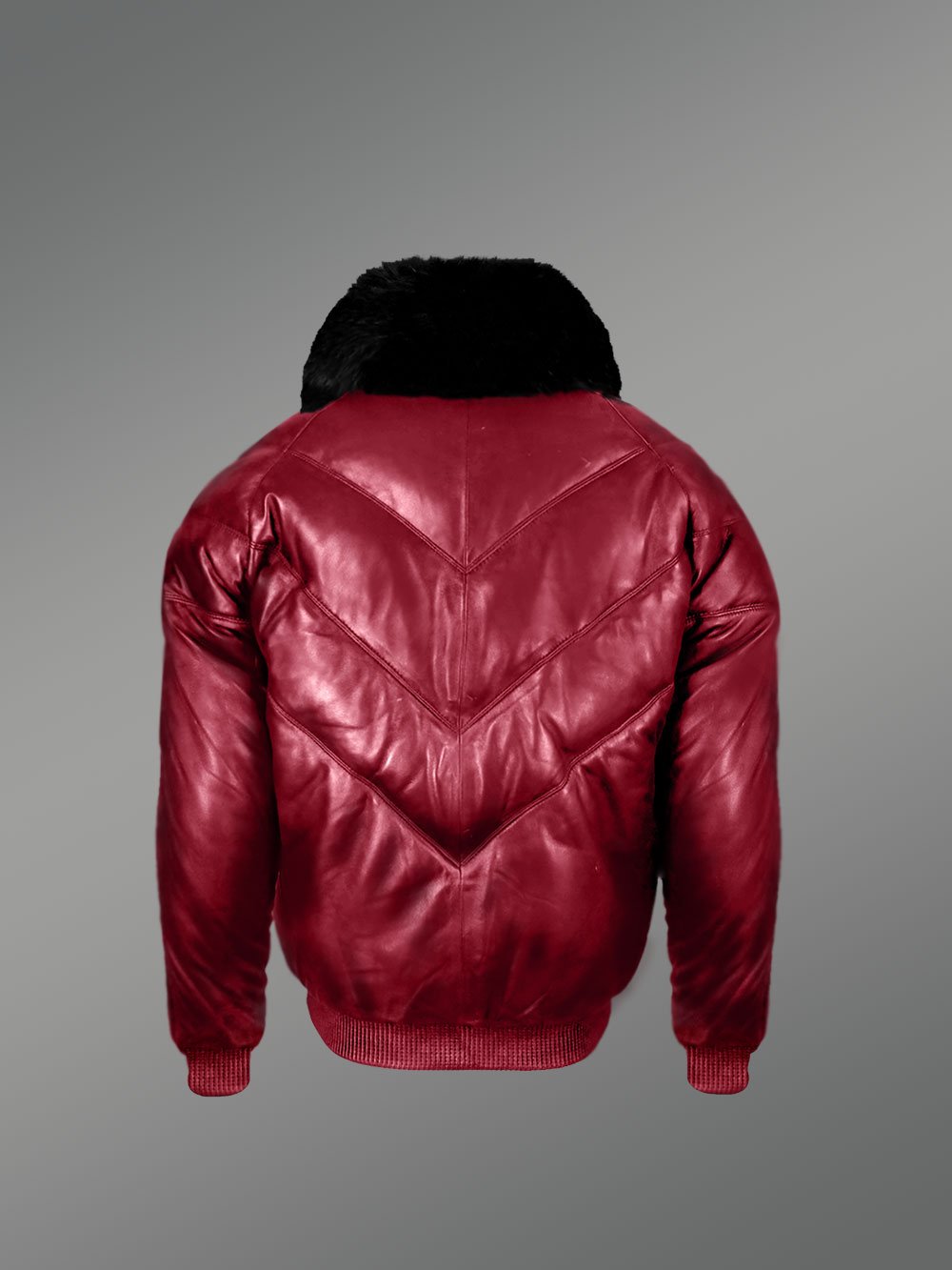Men’s Trendy And Traditional Real Warm Real Leather V Bomber Jacket With Black Fur Collar - Image 3