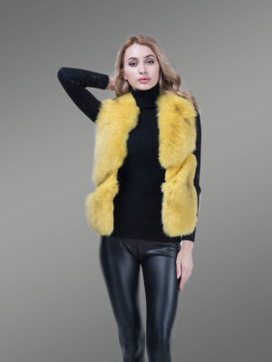 Genuine Fox Fur Winter Vest in Yellow