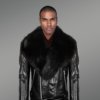 Men’s authentic leather biker jacket with chic fur collar
