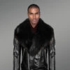 Men’s authentic leather biker jacket with chic fur collar