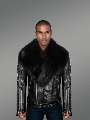 Men’s authentic leather biker jacket with chic fur collar