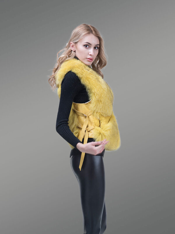 Genuine Fox Fur Winter Vest in Yellow