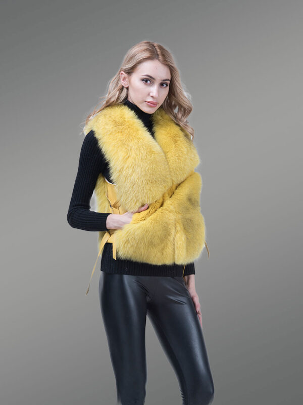 Genuine Fox Fur Winter Vest in Yellow