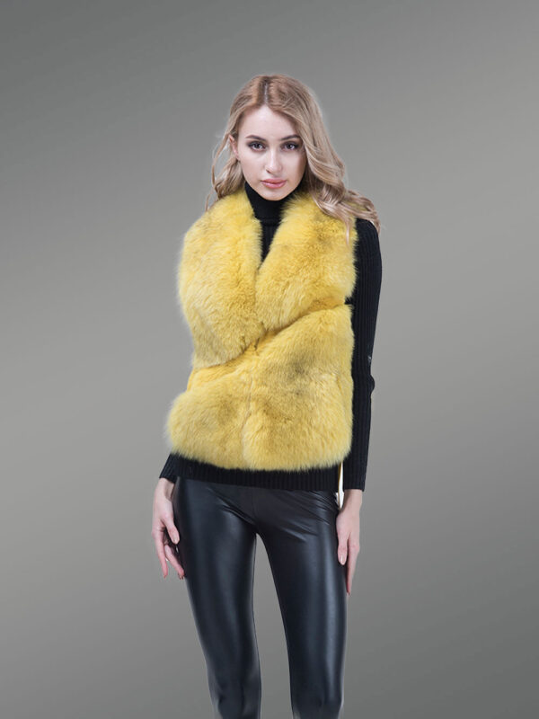 Genuine Fox Fur Winter Vest in Yellow