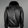 Leather Quilted Bomber Jacket With Fox Fur Collar