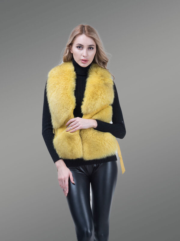 Genuine Fox Fur Winter Vest in Yellow