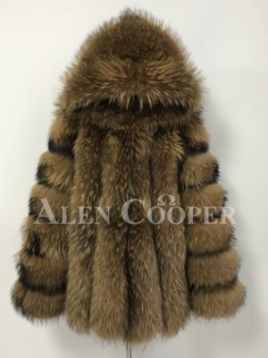 A Real and Perfect Raccoon Fur Winter Vest with Hood for Women