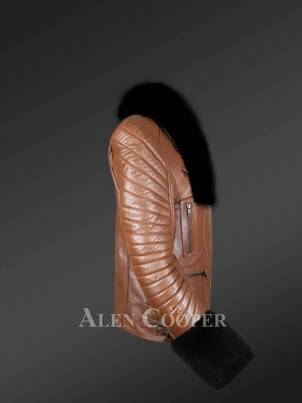 Appealing Leather Jacket with Removable Fur Collar and Hand Cuffs - Image 2