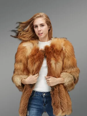 Women's Stylish and Warm Arctic Fox Fur Casual Winter Coat