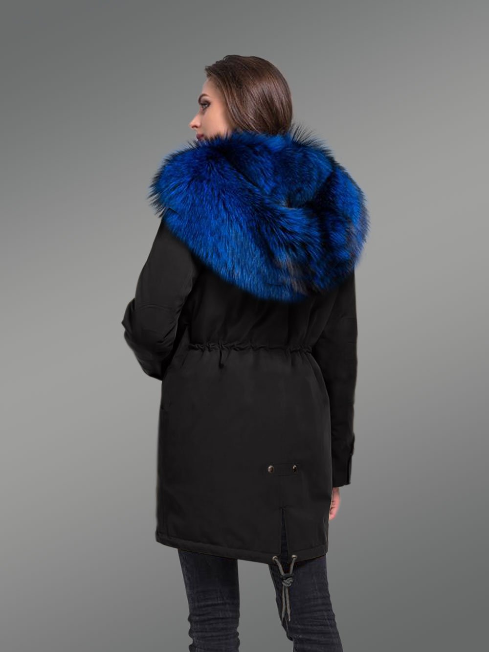 Craze For Ladies’ Arctic Fox Fur Hybrid Black Parka Convertibles with Rabbit Liner - Image 3