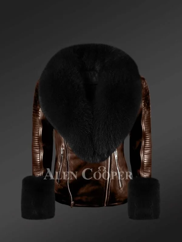 Authentic Leather Jacket with Removable Genuine Fur Collar and Handcuffs - Image 2