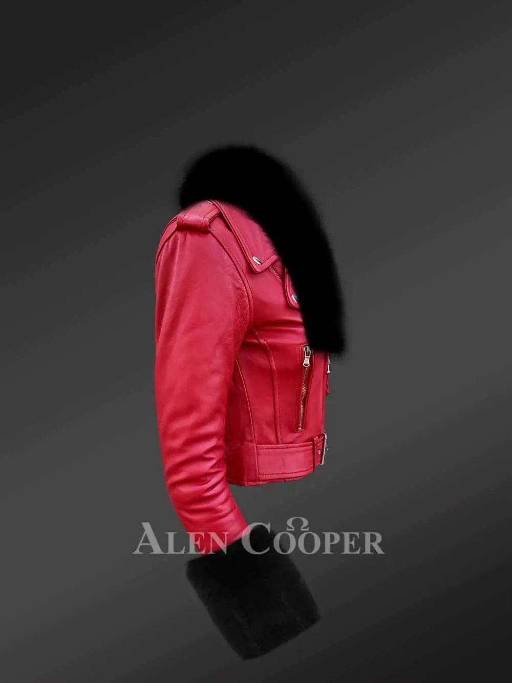 Authentic Leather Jackets in Burgundy with Removable Fur Collar and Handcuffs for Women - Image 3