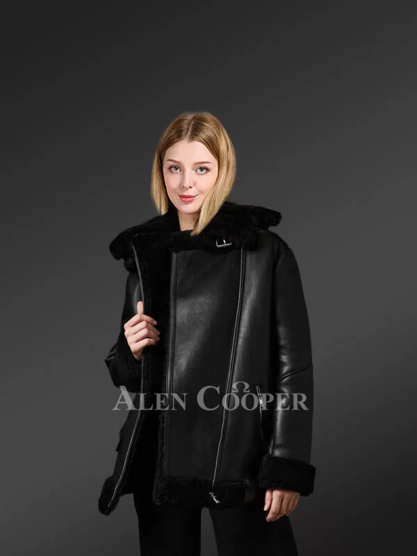Authentic Shearling Jackets in Black for Stylish Divas - Image 4