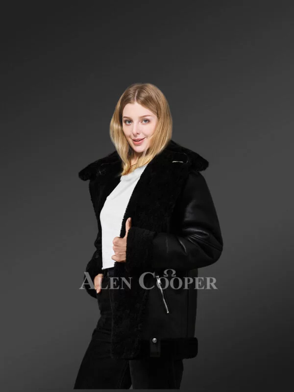Authentic Shearling Jackets in Black for Stylish Divas - Image 3