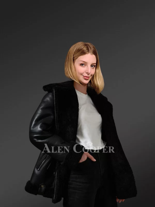 Authentic Shearling Jackets in Black for Stylish Divas - Image 2
