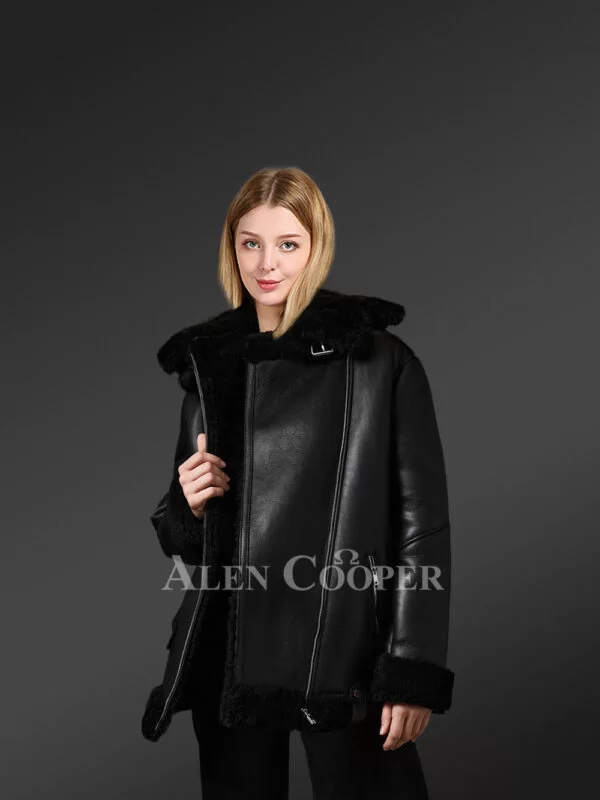 Authentic Shearling Jackets in Black for Stylish Divas - Image 6