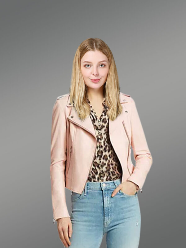 Baby Pink Leather Jacket For Women