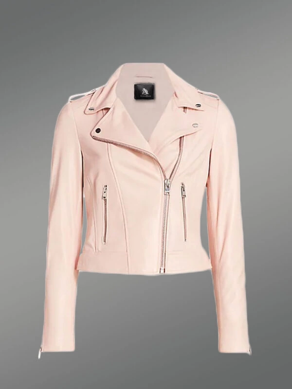 Baby Pink Leather Jacket For Women - Image 2