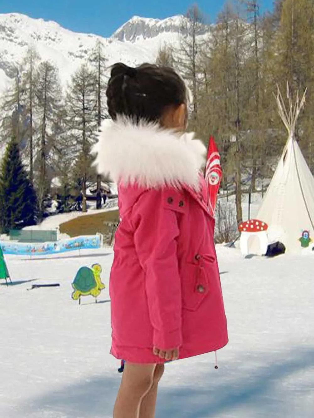 Beautiful Kid’s Parka With Fur Hood In Punch Pink - Image 2