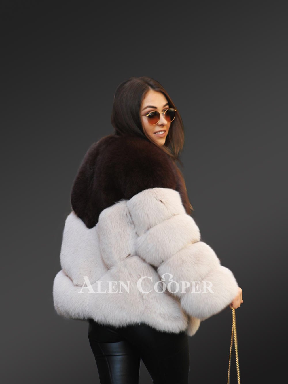 V-Shaped Fox Fur Coat for Women - Image 3