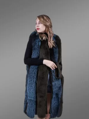 Bi-color real fox fur dream warm long winter outerwear for