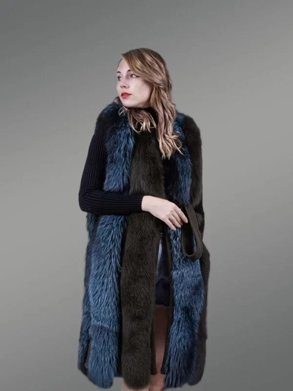 Bi-color real fox fur dream warm long winter outerwear for