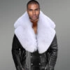 Biker Jacket with White Fox Fur Collar