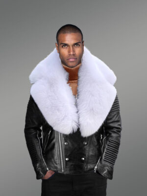 Biker Jacket with White Fox Fur Collar